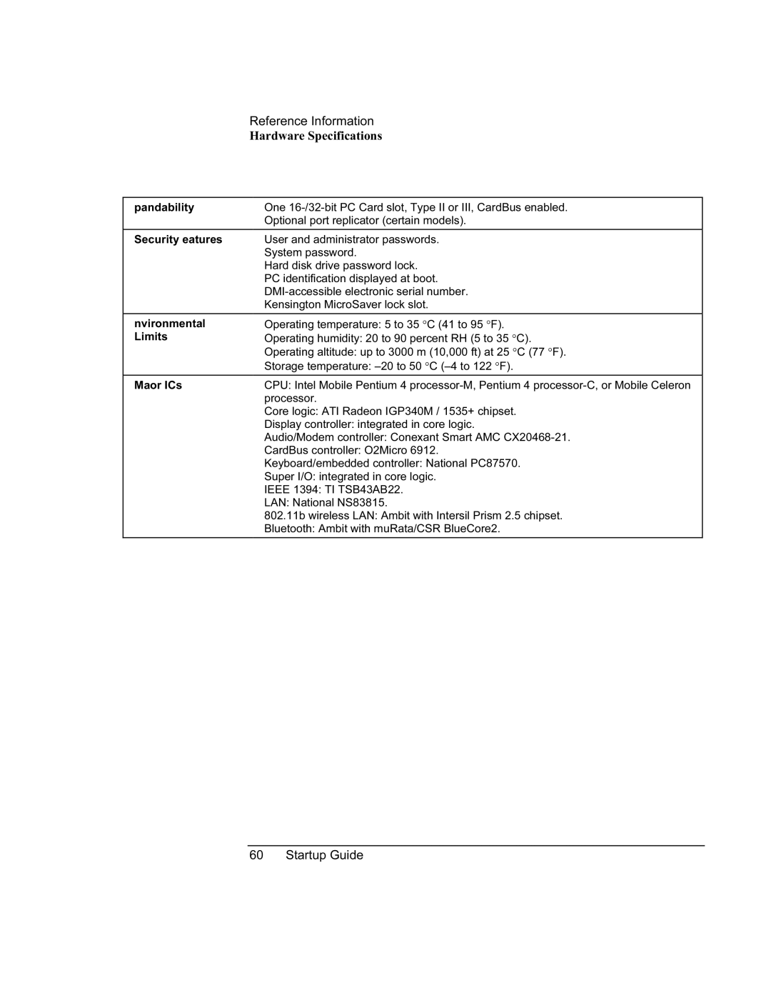 Compaq PKX301T manual Reference Information Hardware Specifications 