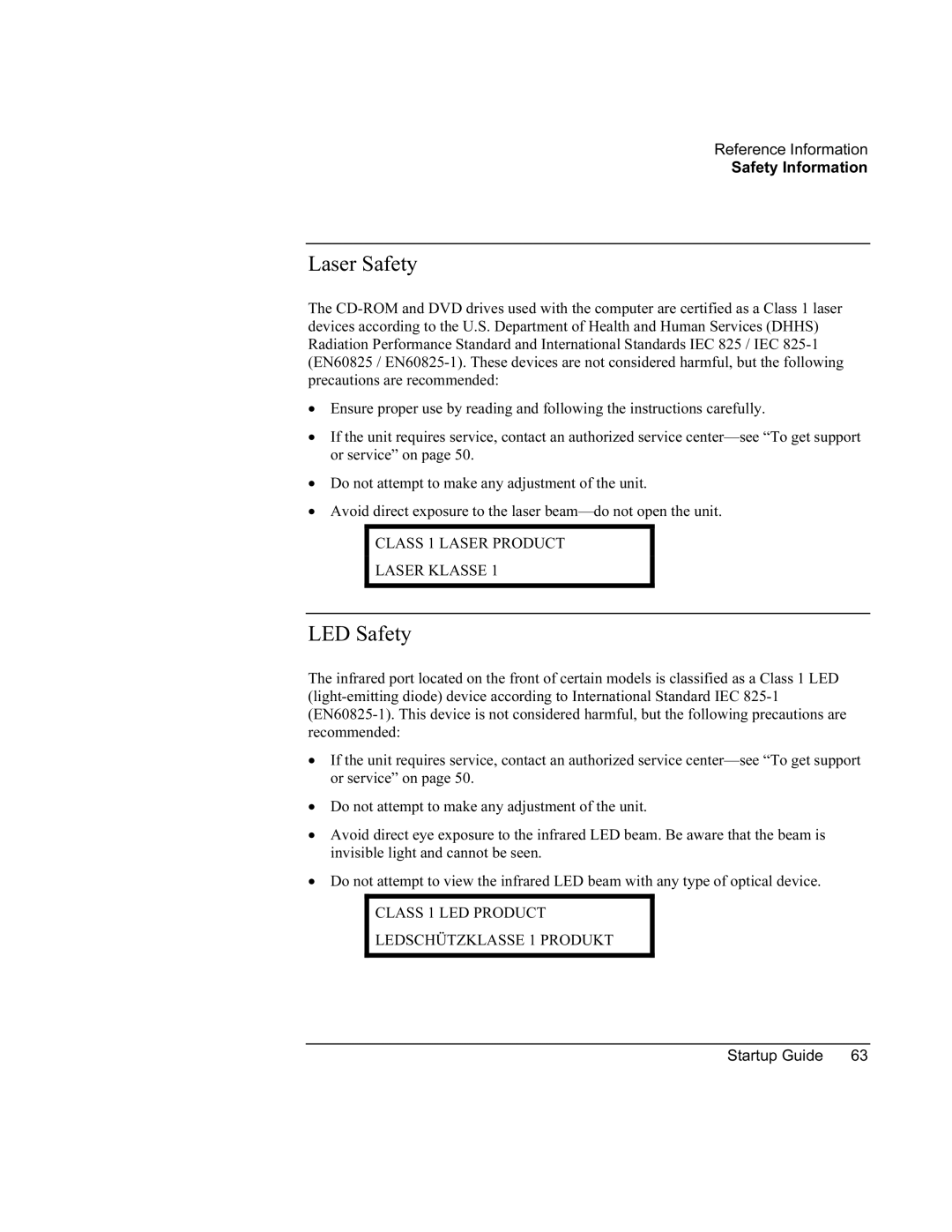 Compaq PKX301T manual Laser Safety, LED Safety 