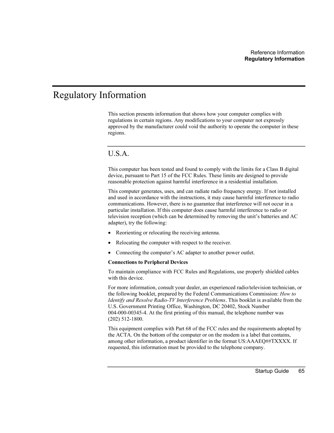 Compaq PKX301T manual Regulatory Information 