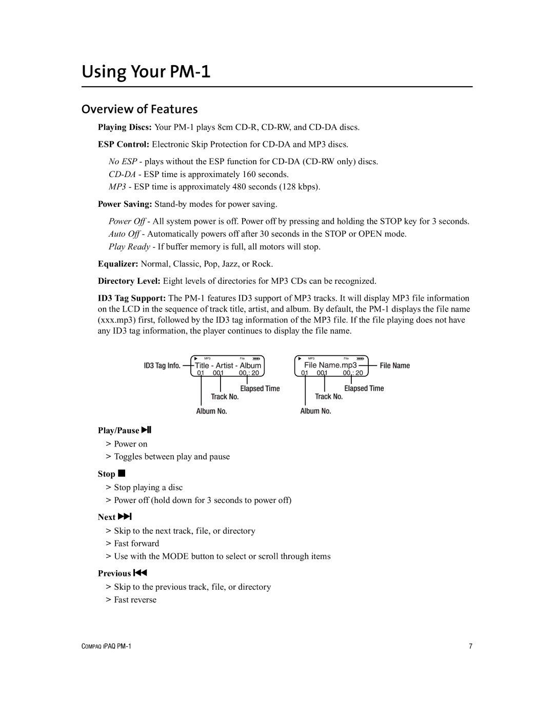 Compaq manual Using Your PM-1, Overview of Features 