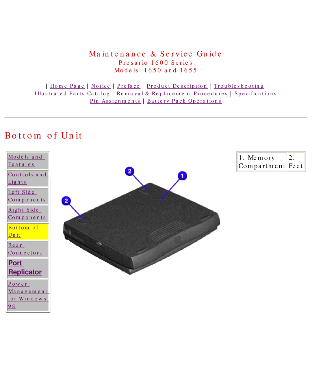 Compaq Presario 1600 Series, 1650, 1655 manual Bottom of Unit 