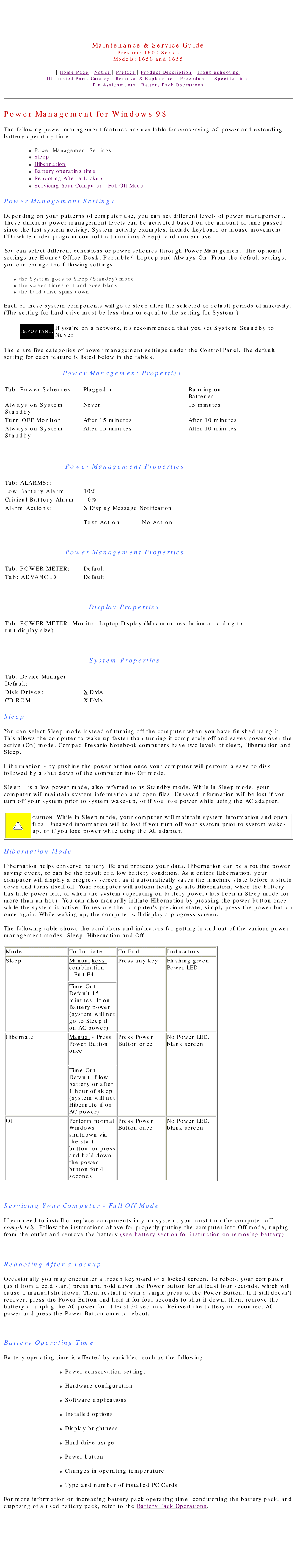 Compaq 1655, Presario 1600 Series, 1650 manual Power Management for Windows 