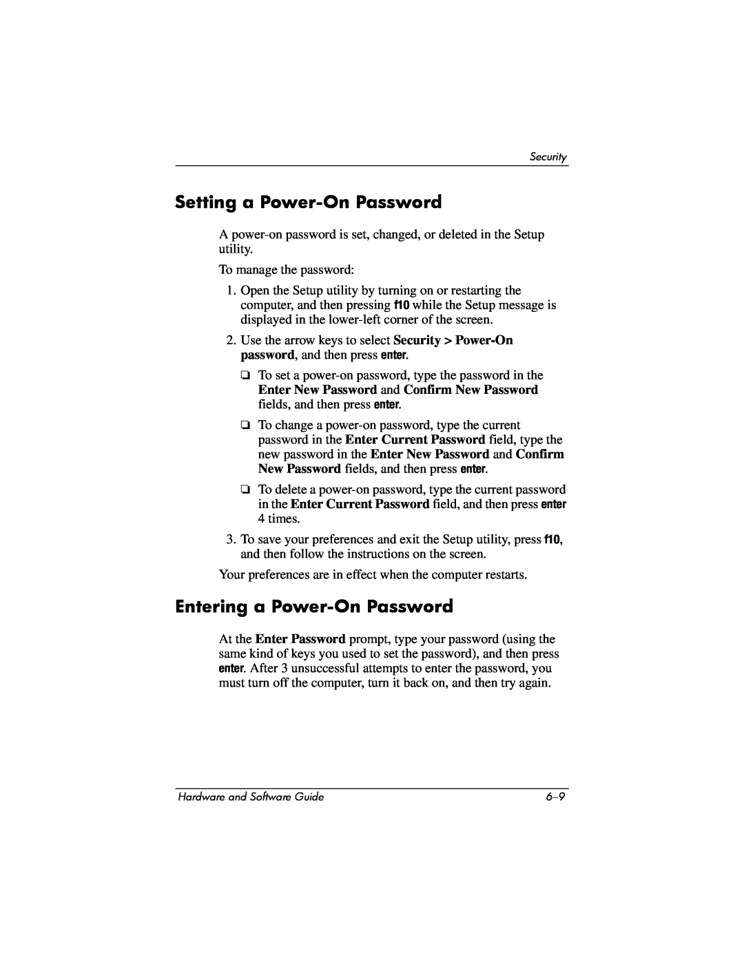 Compaq Presario M2000 manual Setting a Power-On Password, Entering a Power-On Password 