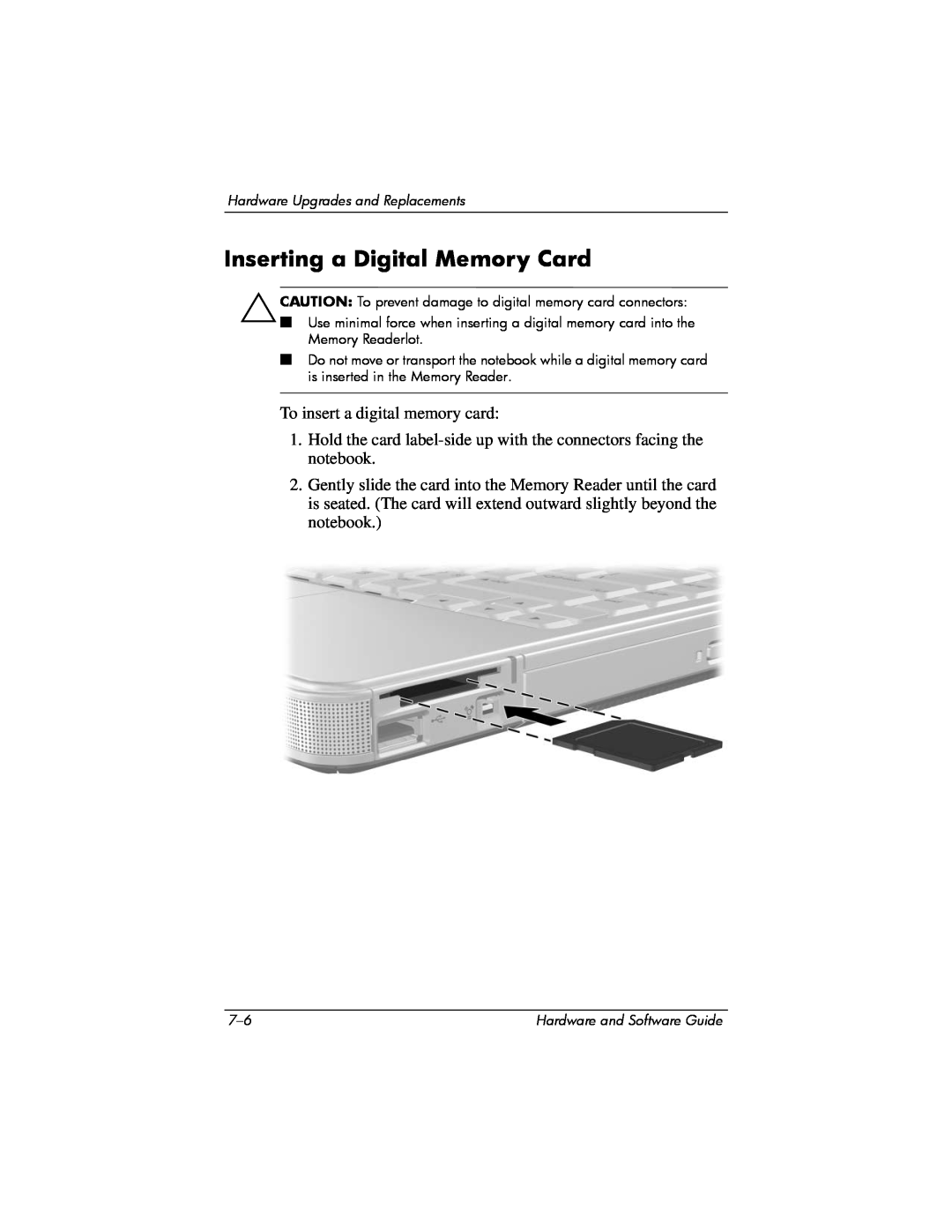 Compaq Presario M2000 manual Inserting a Digital Memory Card 