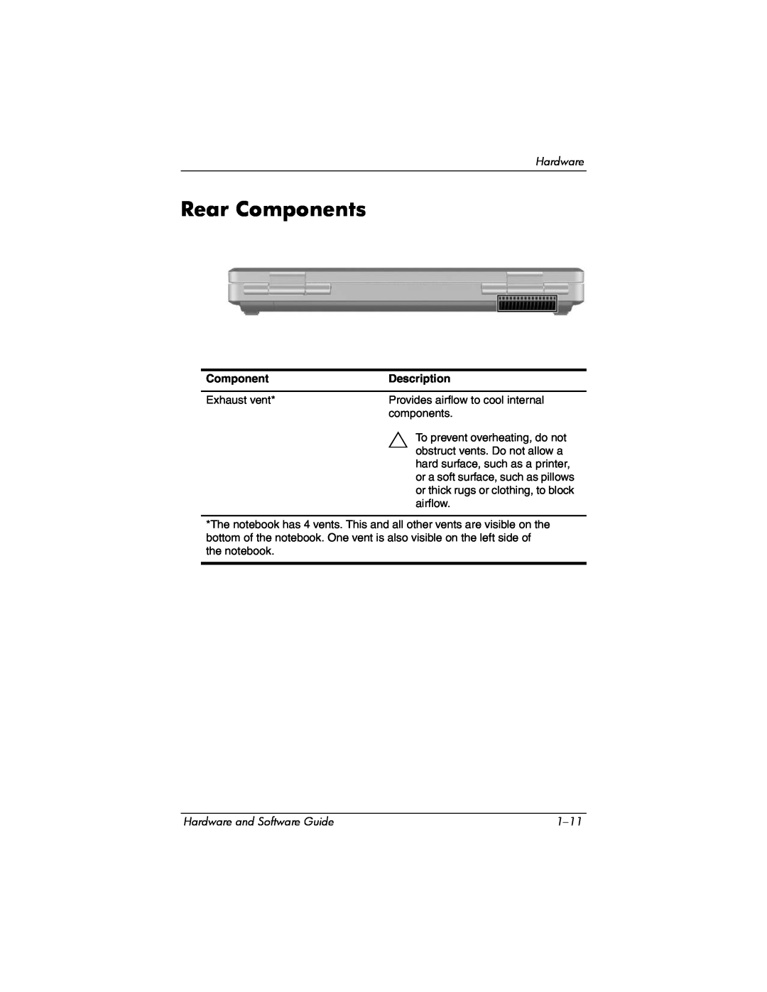 Compaq Presario M2000 manual Rear Components, Description 