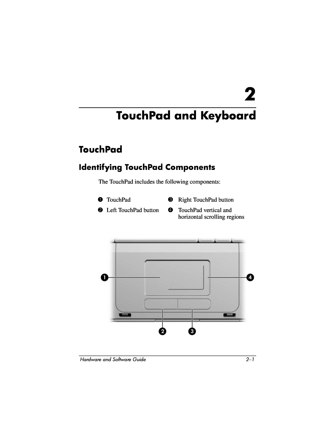 Compaq Presario M2000 manual TouchPad and Keyboard, Identifying TouchPad Components 