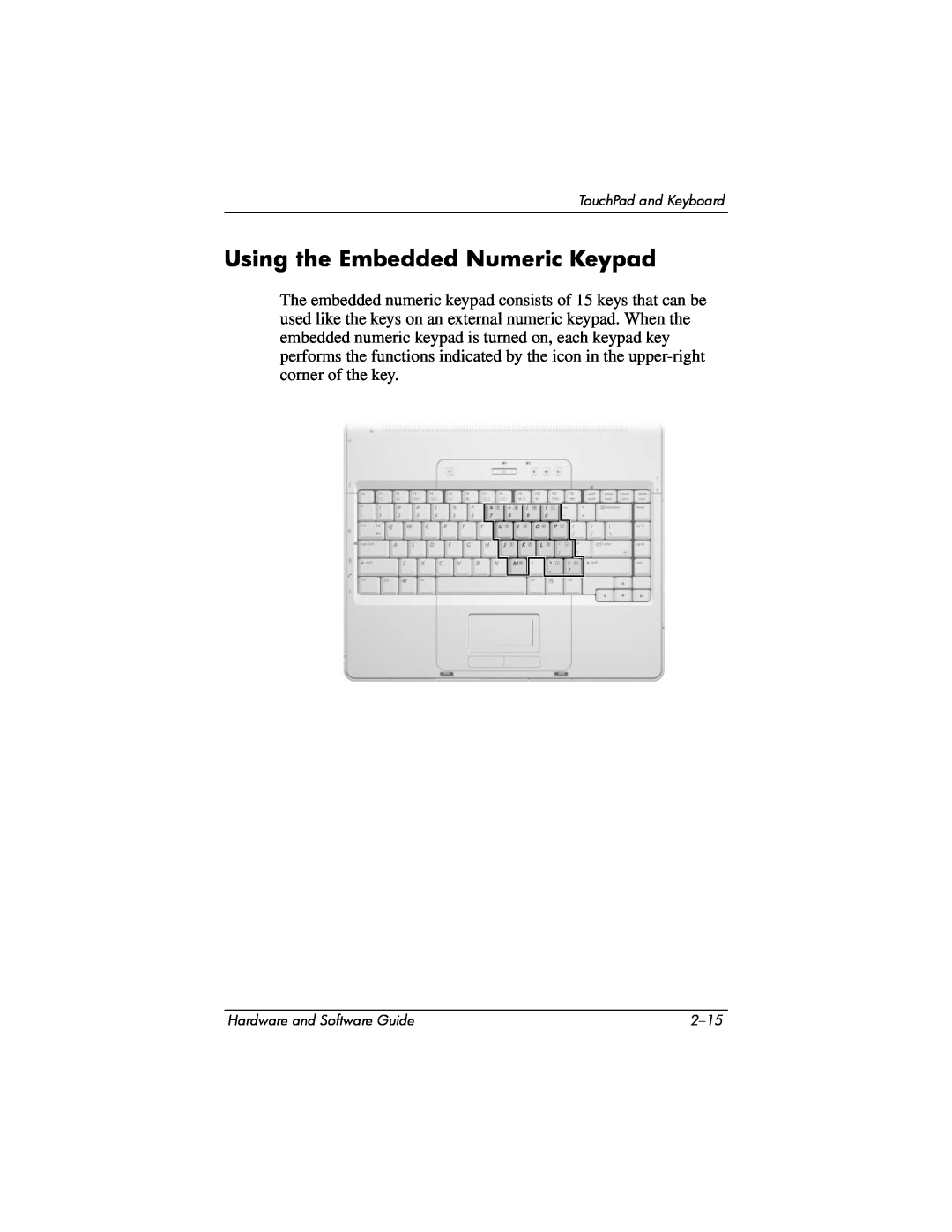 Compaq Presario M2000 manual Using the Embedded Numeric Keypad 