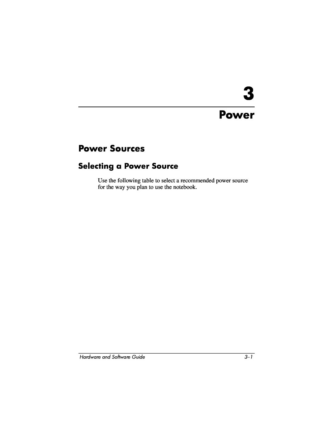 Compaq Presario M2000 manual Power Sources, Selecting a Power Source 