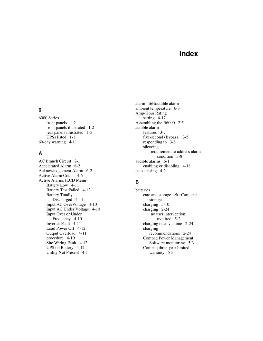 Compaq R6000 Series manual Index 