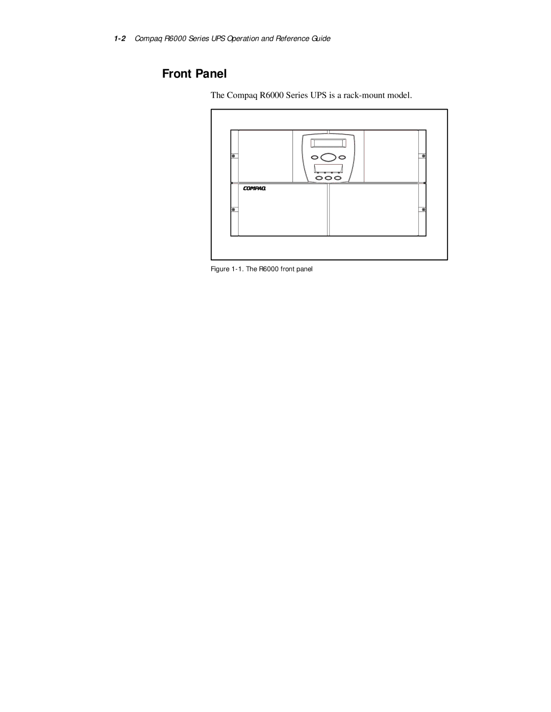 Compaq R6000 Series manual Front Panel, R6000 front panel 