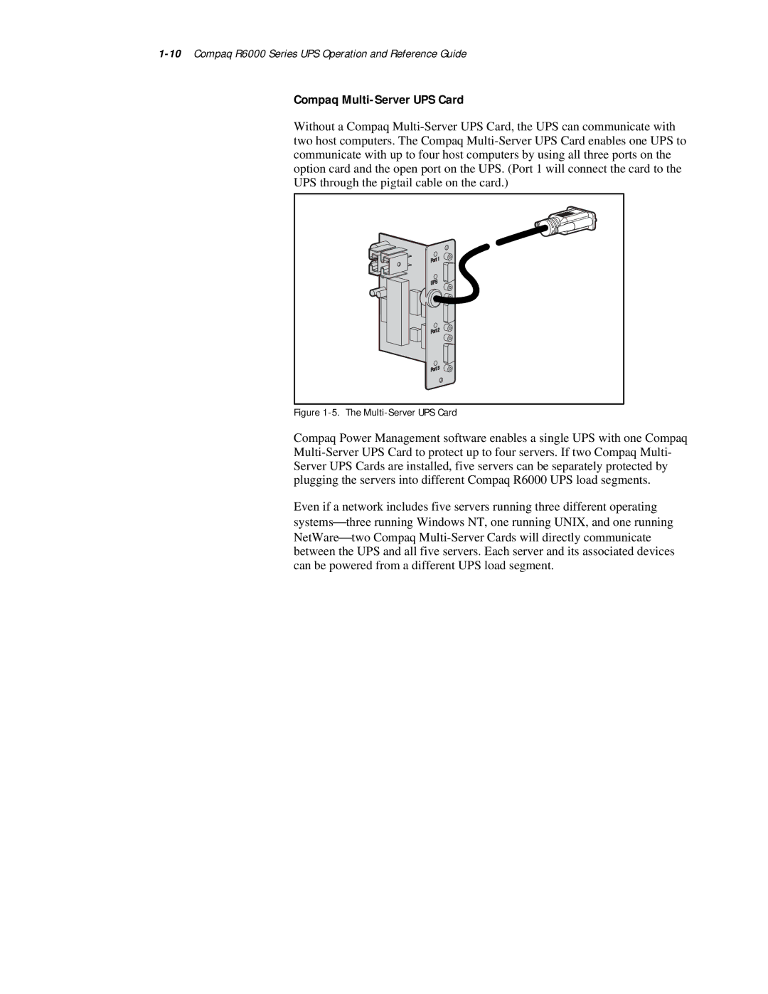 Compaq R6000 Series manual Compaq Multi-Server UPS Card 