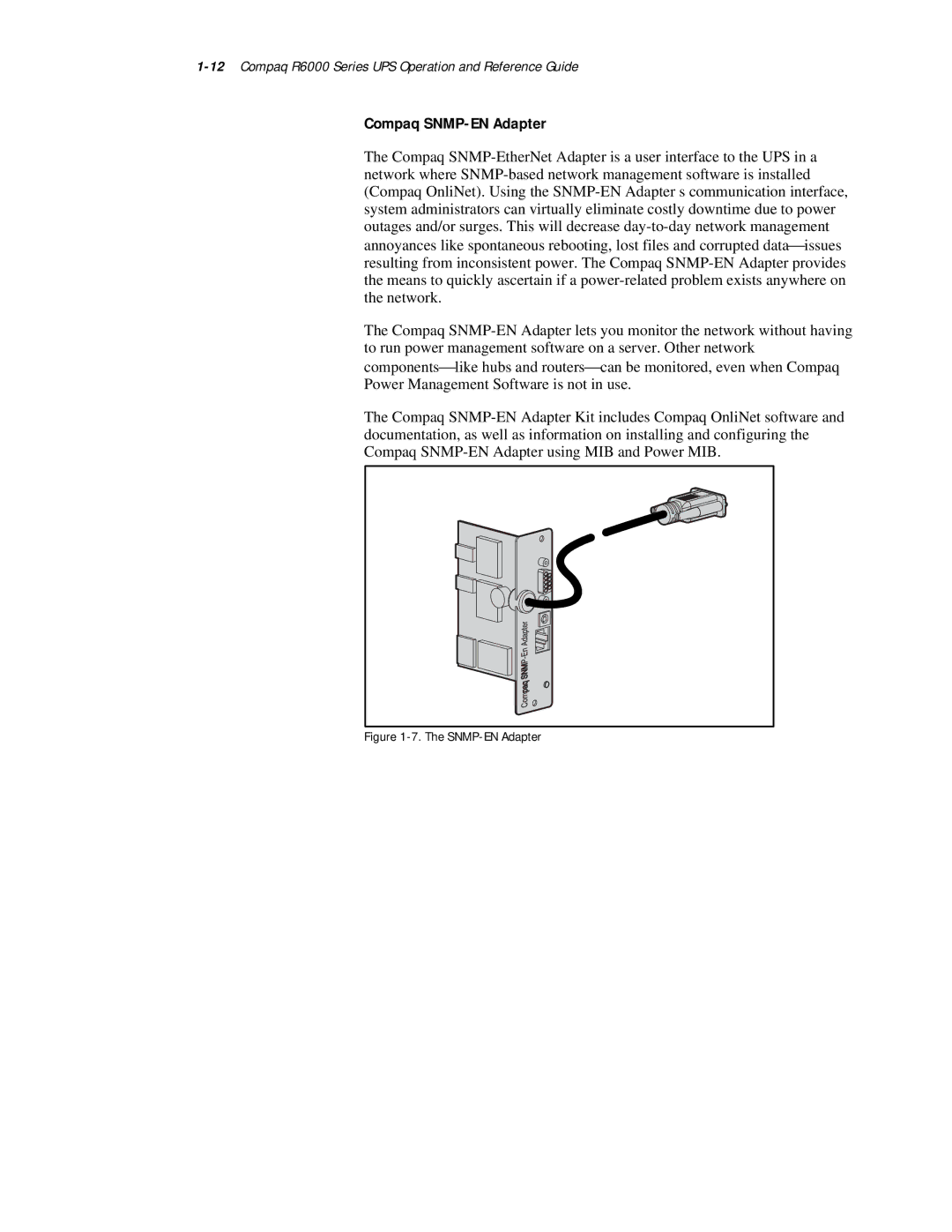 Compaq R6000 Series manual Compaq SNMP-EN Adapter 