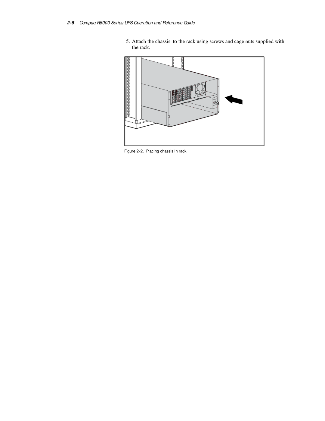 Compaq R6000 Series manual Placing chassis in rack 