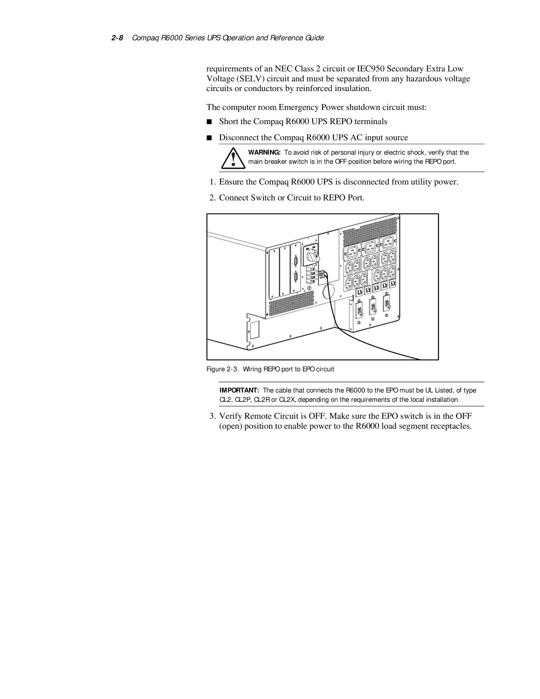 Compaq manual 8Compaq R6000 Series UPS Operation and Reference Guide 