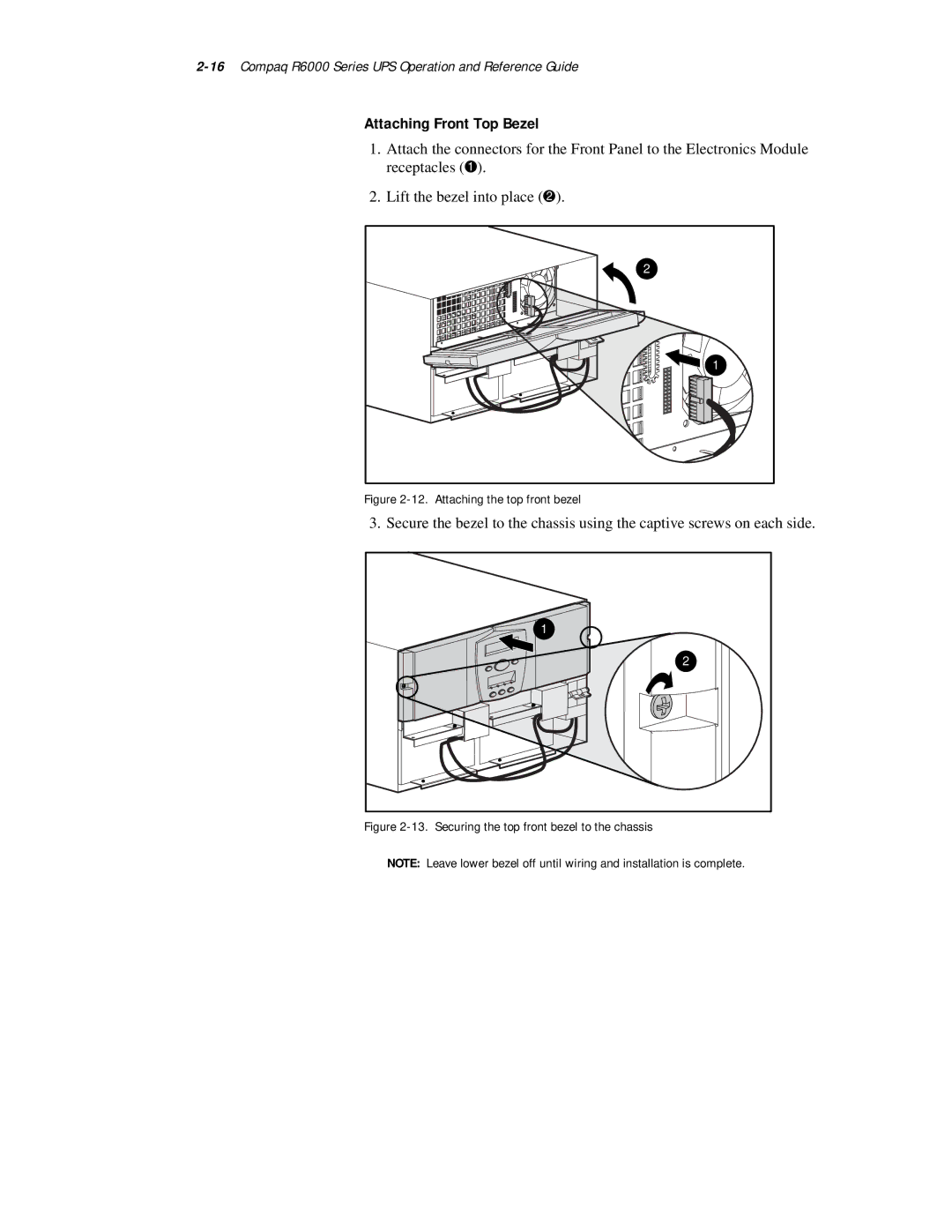 Compaq R6000 Series manual Attaching Front Top Bezel, Attaching the top front bezel 