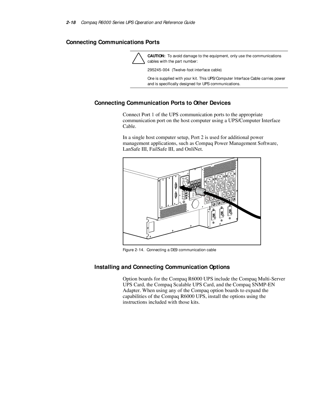 Compaq R6000 Series manual Connecting Communications Ports, Connecting Communication Ports to Other Devices 