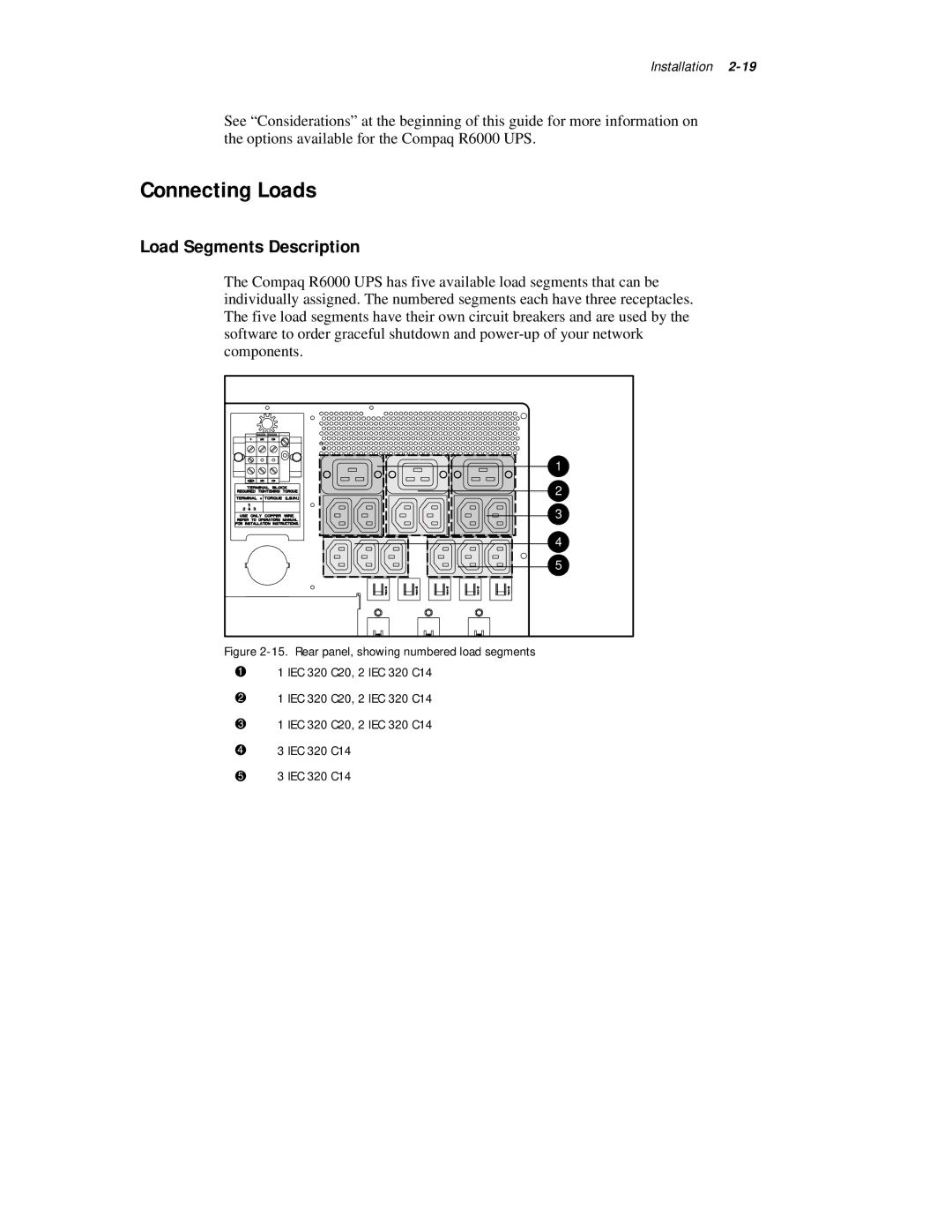 Compaq R6000 Series manual Connecting Loads, Load Segments Description 