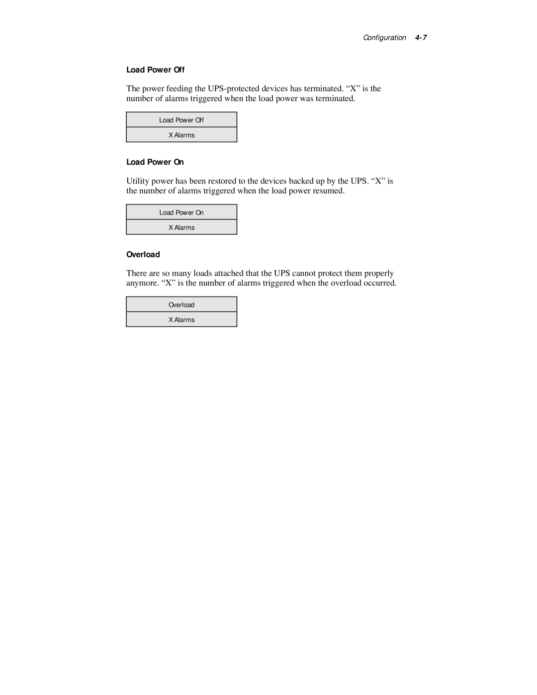 Compaq R6000 Series manual Load Power Off, Load Power On, Overload 