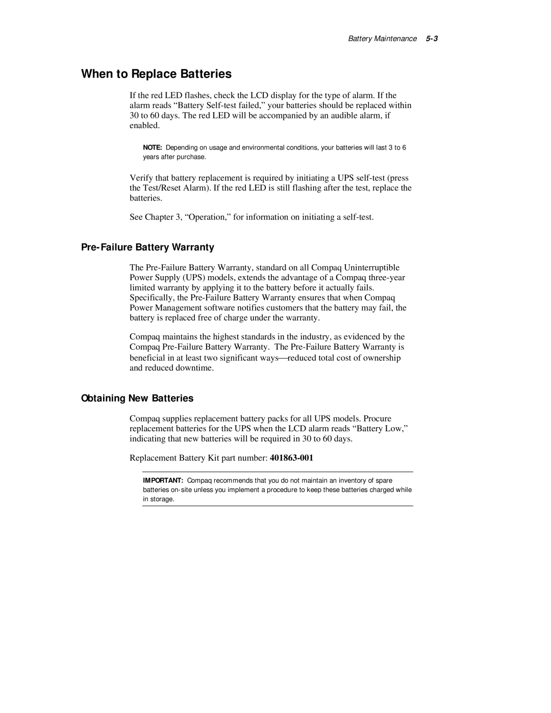 Compaq R6000 Series manual When to Replace Batteries, Obtaining New Batteries 