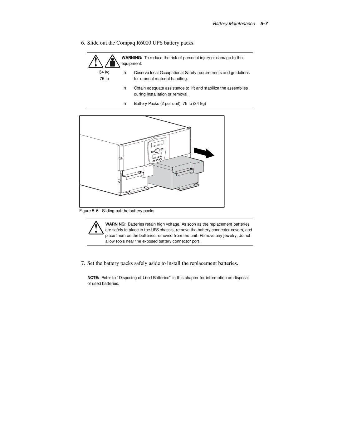 Compaq R6000 Series manual Slide out the Compaq R6000 UPS battery packs 