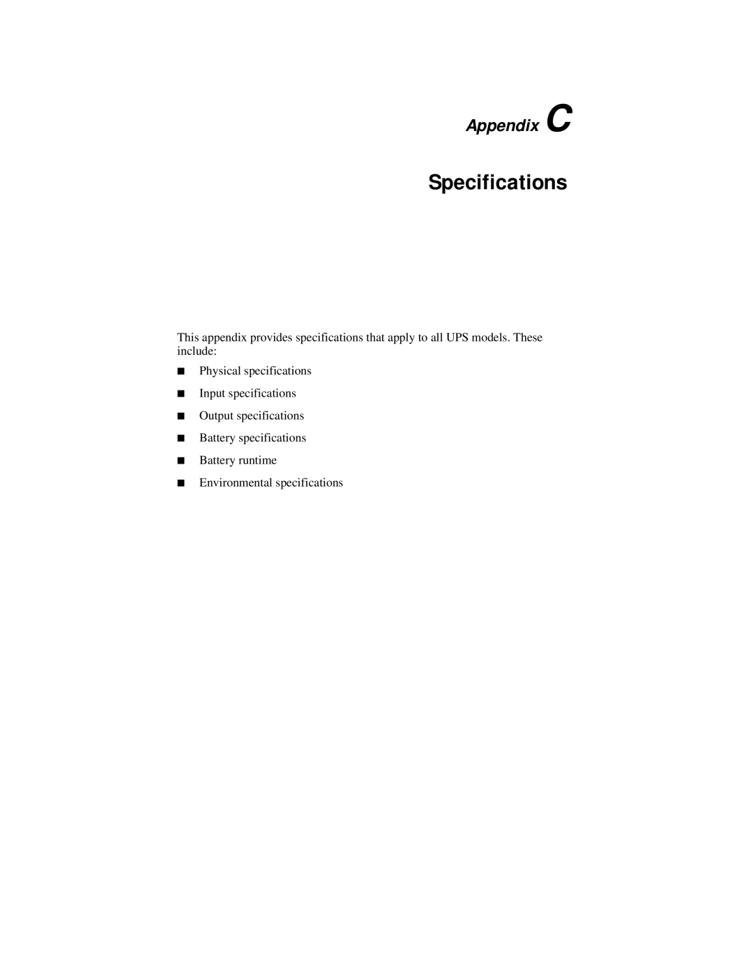 Compaq R6000 Series manual Specifications, Appendix C 