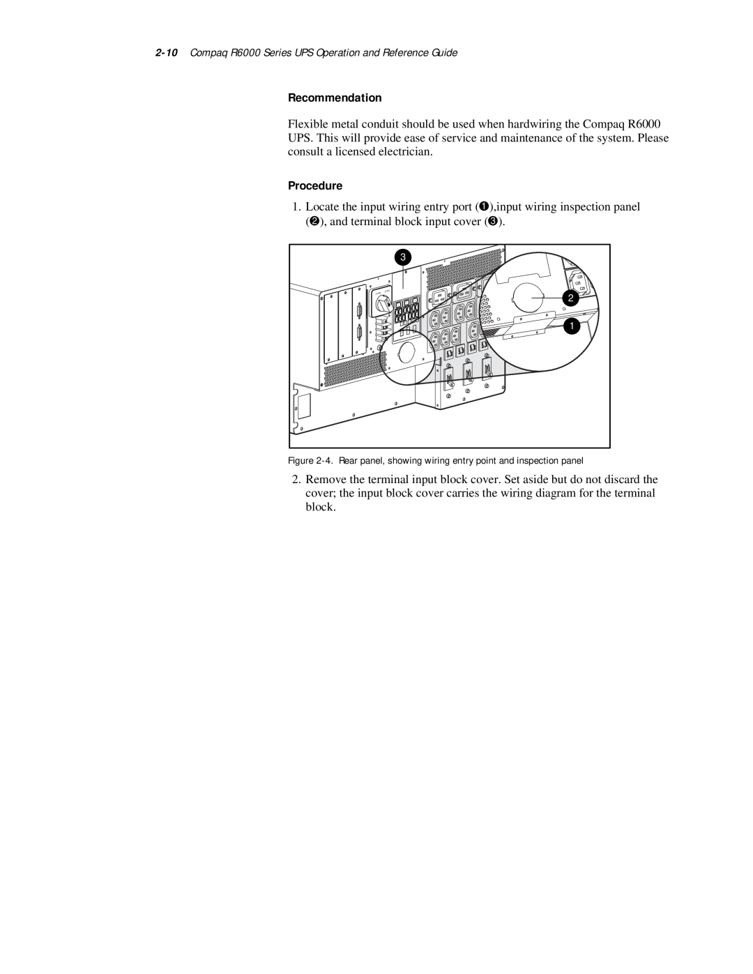 Compaq manual Recommendation, Procedure, Compaq R6000 Series UPS Operation and Reference Guide 