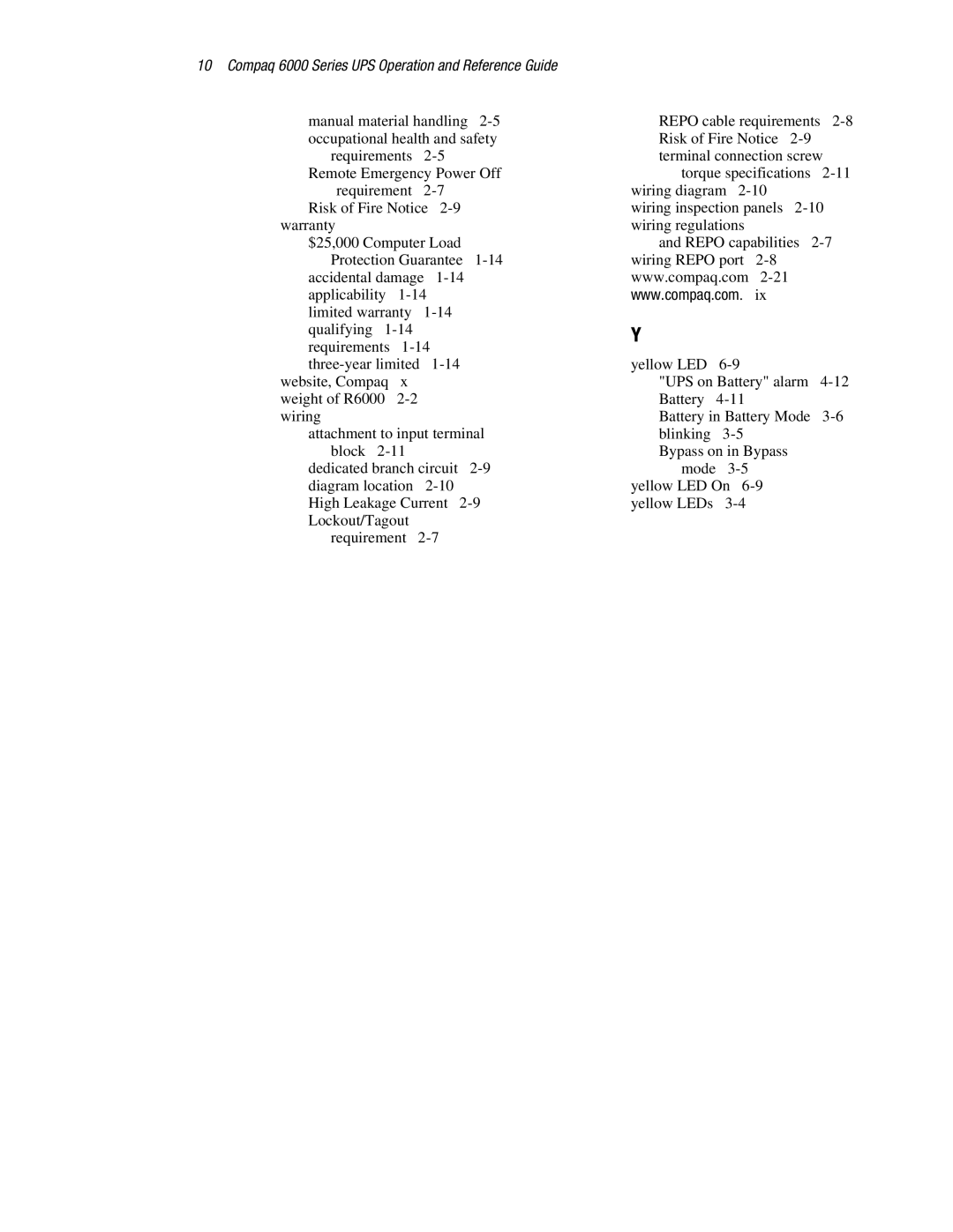 Compaq R6000 manual Compaq 6000 Series UPS Operation and Reference Guide 