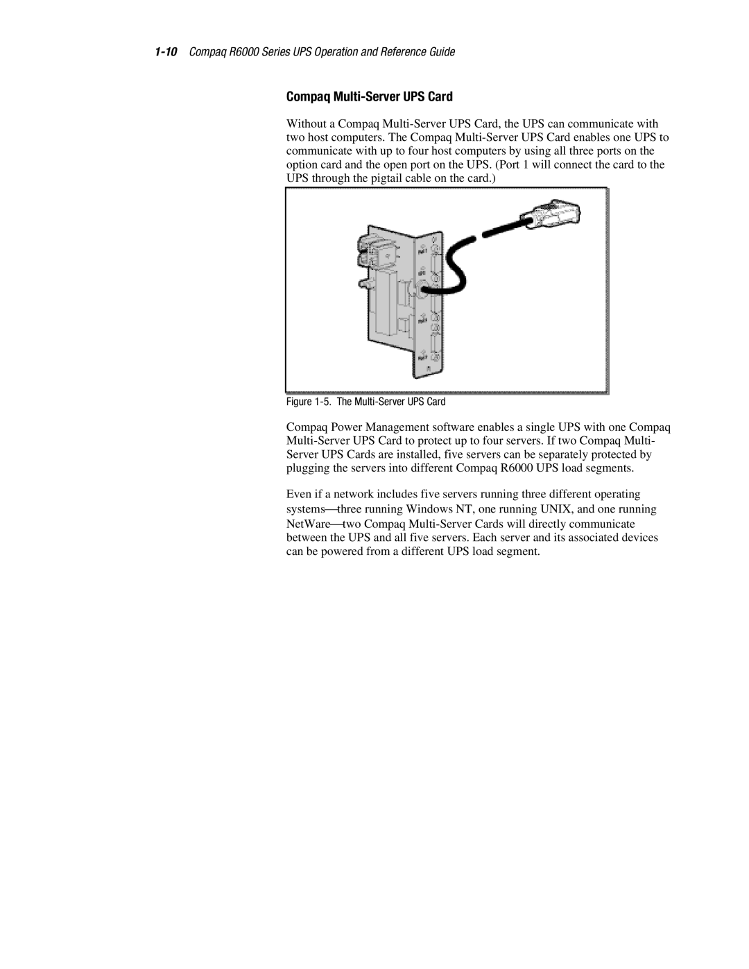 Compaq R6000 manual Compaq Multi-Server UPS Card 