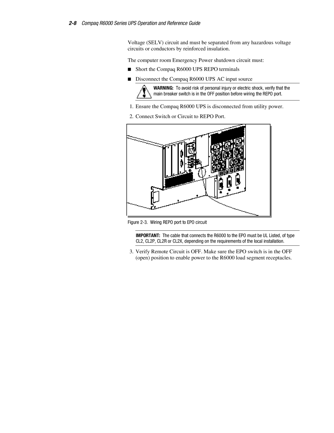 Compaq manual 8Compaq R6000 Series UPS Operation and Reference Guide 