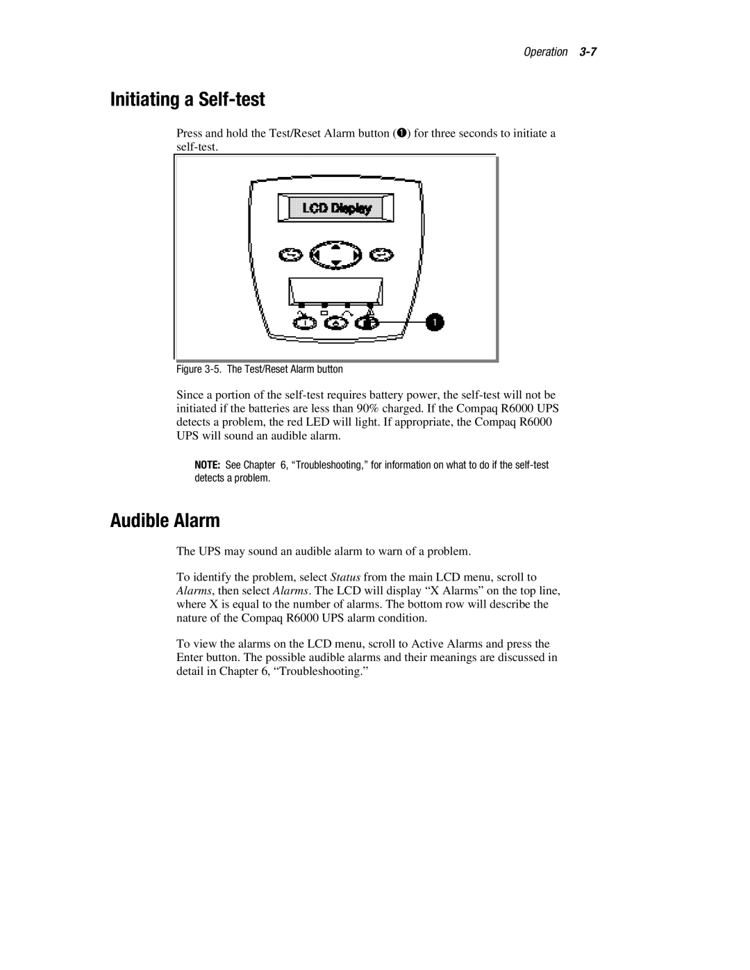 Compaq R6000 manual Initiating a Self-test, Audible Alarm 