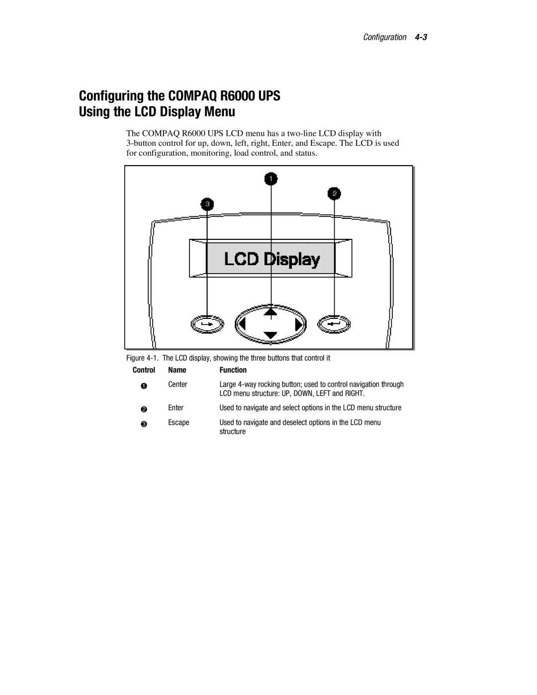 Compaq manual Configuring the Compaq R6000 UPS Using the LCD Display Menu 