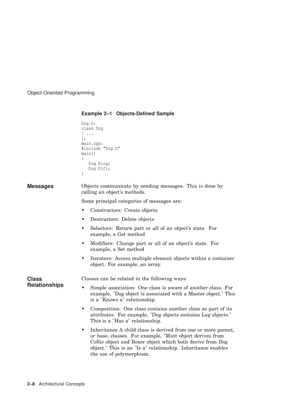 Compaq Reliable Transaction Router manual Messages Class Relationships, Example 2-1 Objects-Deﬁned Sample 