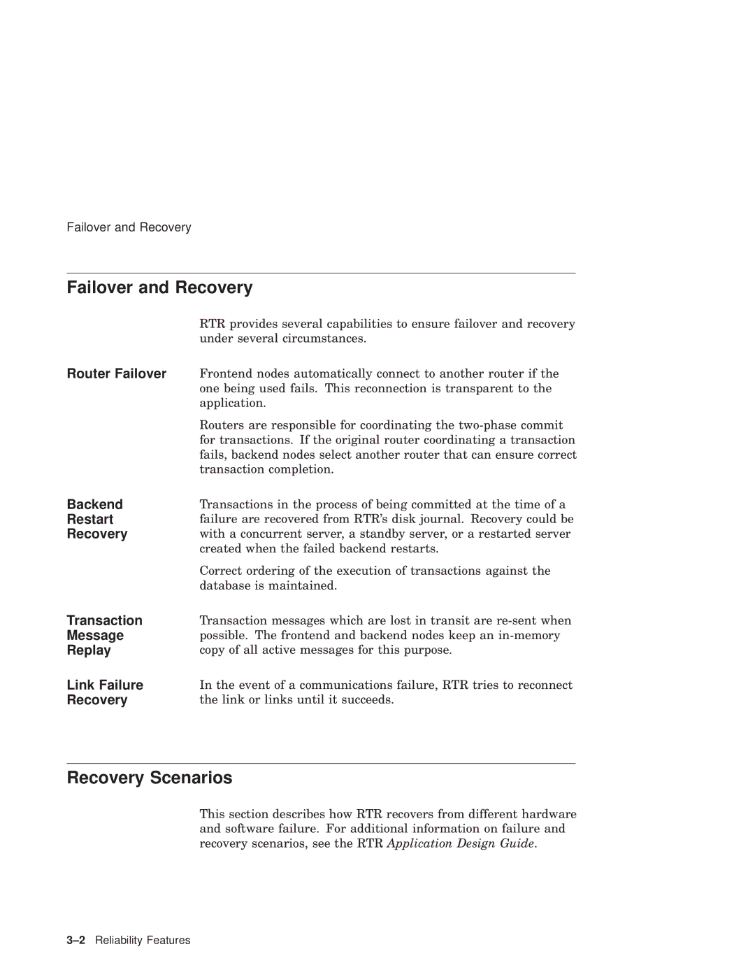 Compaq Reliable Transaction Router manual Failover and Recovery, Recovery Scenarios 