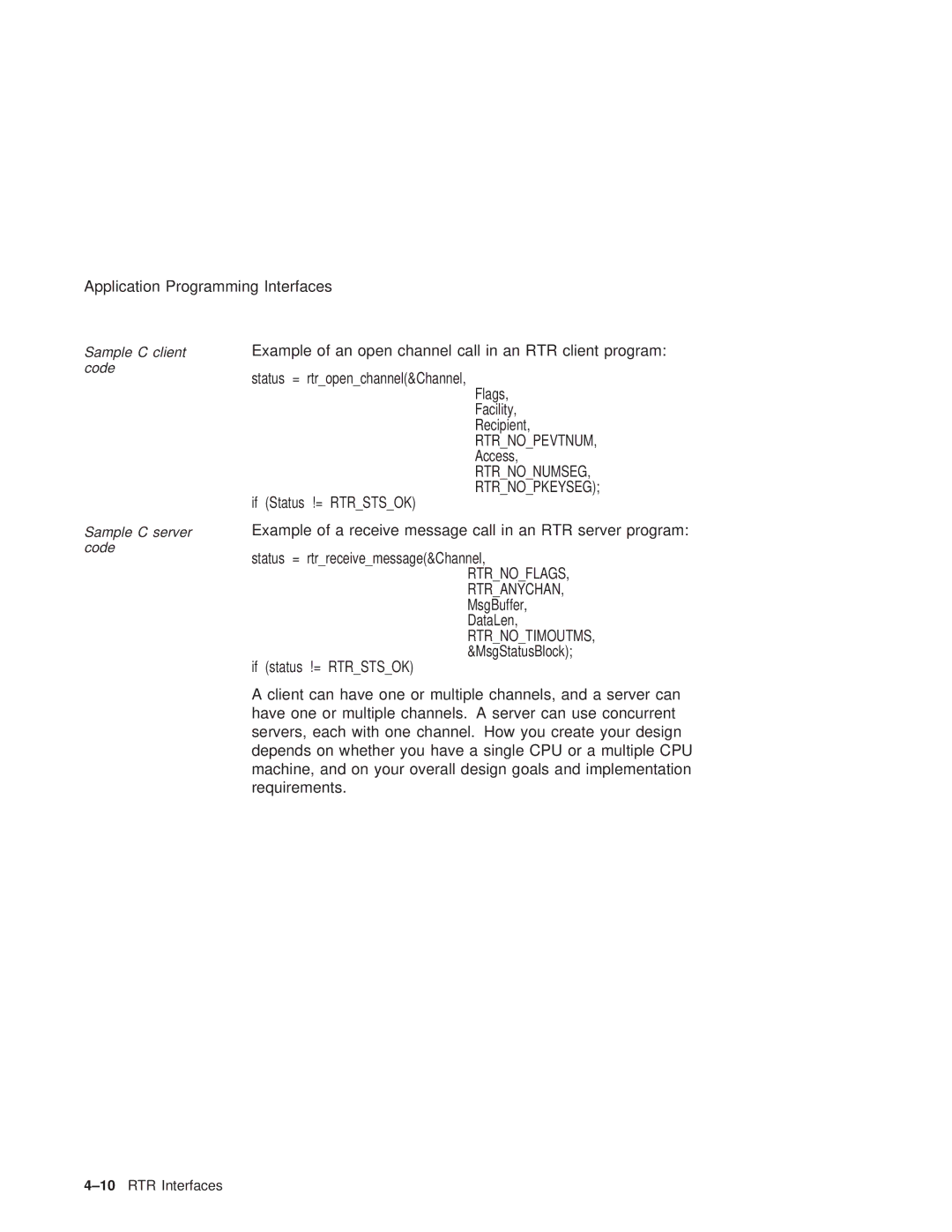 Compaq Reliable Transaction Router manual Example of an open channel call in an RTR client program 