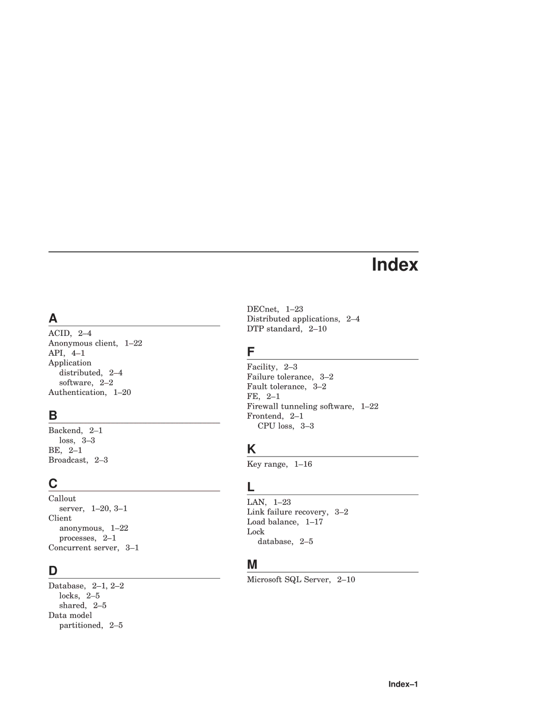 Compaq Reliable Transaction Router manual Index-1 