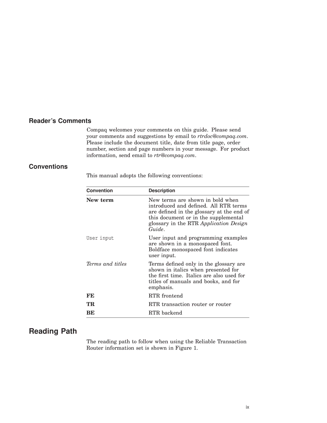 Compaq Reliable Transaction Router manual Reading Path, Readers Comments 