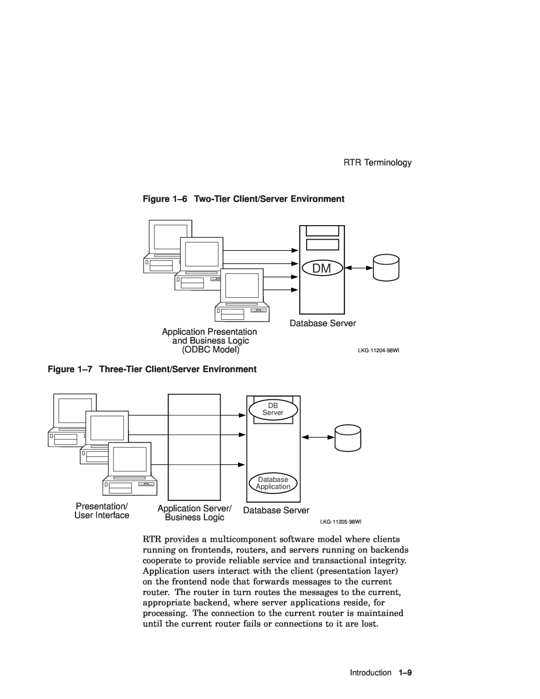 Compaq Reliable Transaction Router manual 6 Two-Tier Client/Server Environment, 7 Three-Tier Client/Server Environment 