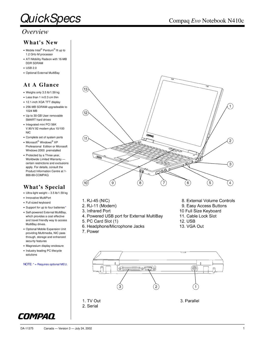 Compaq RJ-11 warranty QuickSpecs, Overview 