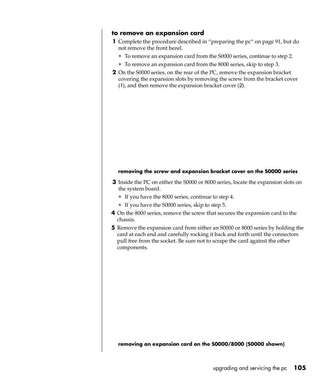 Compaq S0000 / 8000 manual To remove an expansion card, Removing an expansion card on the S0000/8000 S0000 shown 