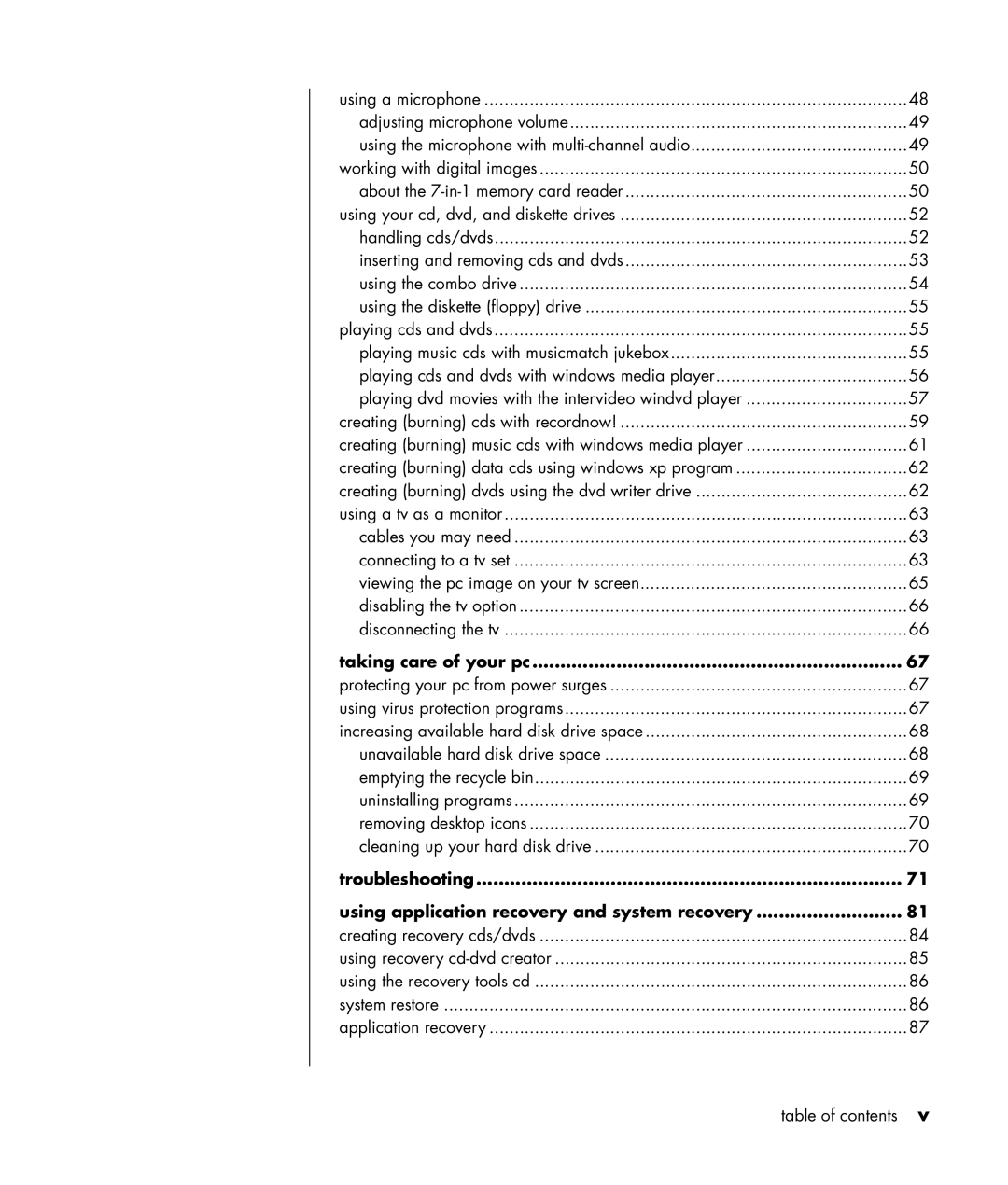 Compaq S0000 / 8000 manual Taking care of your pc 