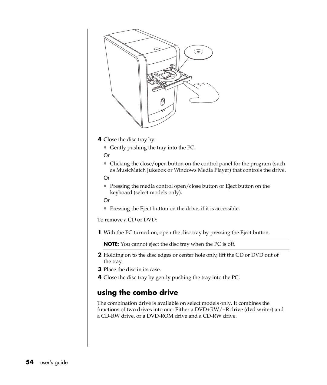 Compaq S0000 / 8000 manual Using the combo drive 