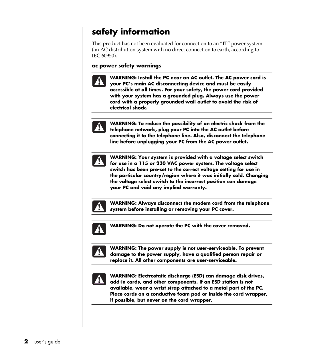 Compaq S0000 / 8000 manual Safety information 