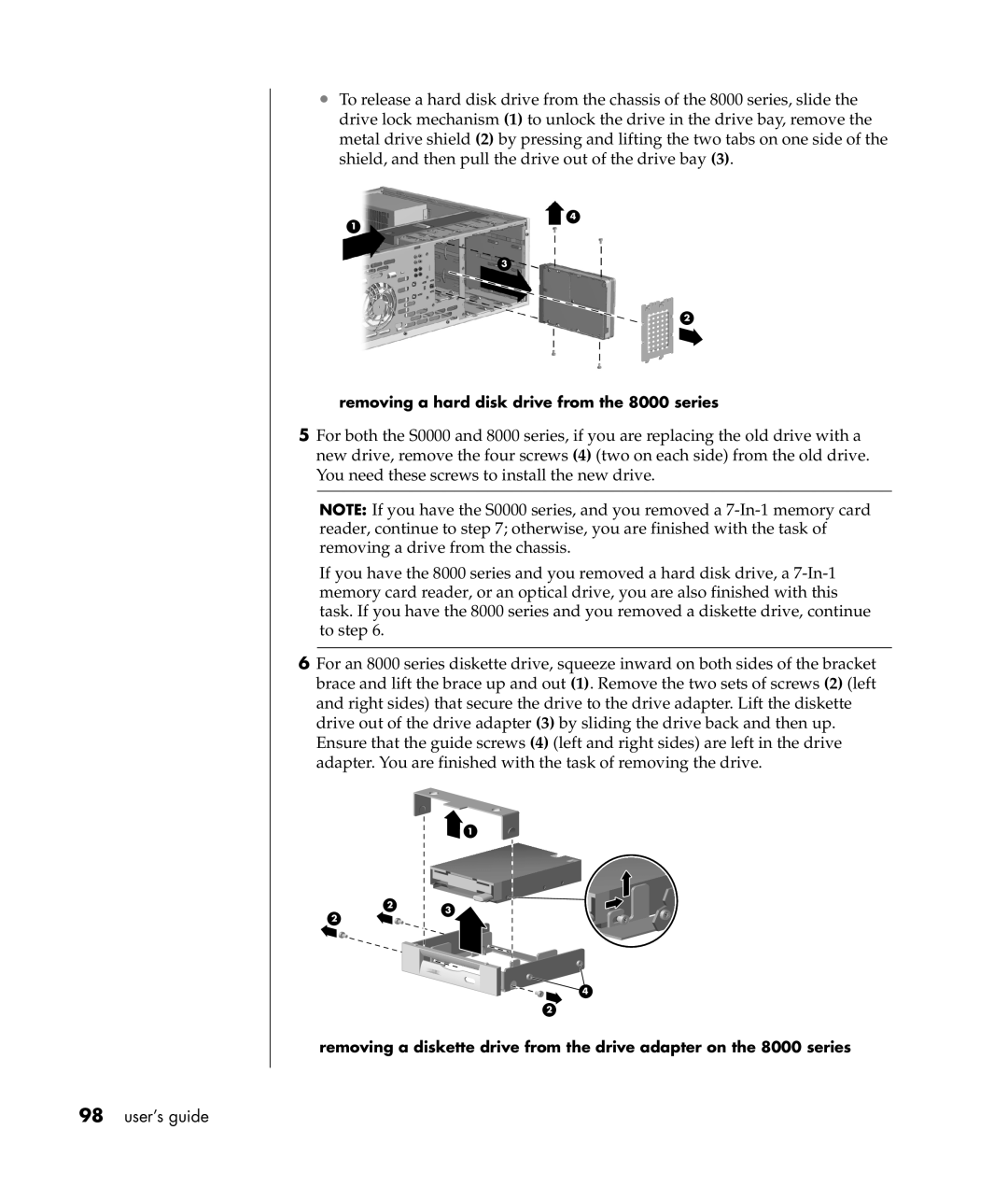 Compaq S0000 Series manual Removing a hard disk drive from the 8000 series 