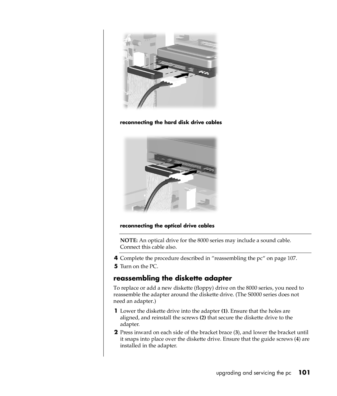 Compaq S0000 Series manual Reassembling the diskette adapter 