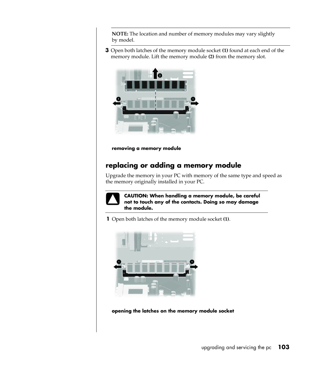 Compaq S0000 Series manual Replacing or adding a memory module, Removing a memory module 