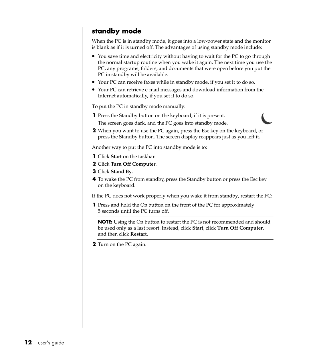 Compaq S0000 Series manual Standby mode, Click Turn Off Computer Click Stand By 