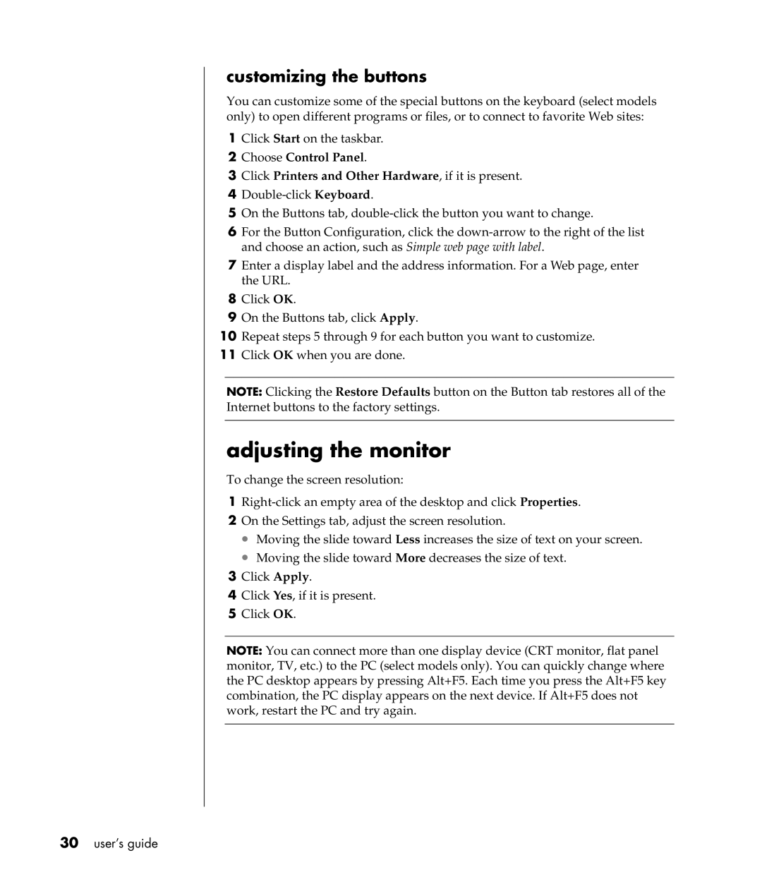 Compaq S0000 Series manual Adjusting the monitor, Customizing the buttons 