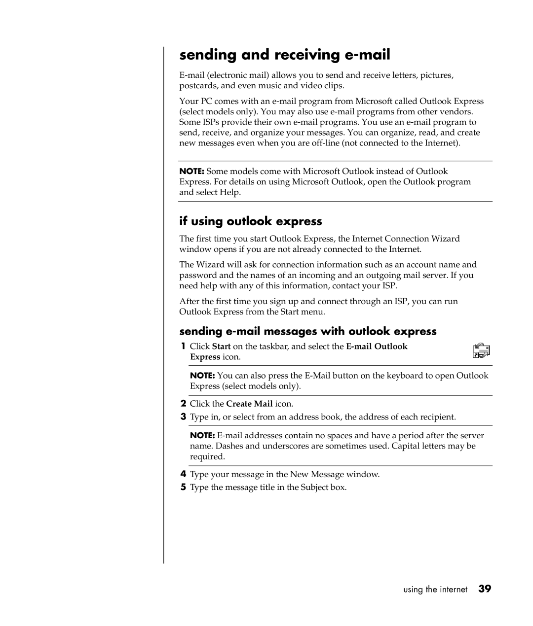 Compaq S0000 Series Sending and receiving e-mail, If using outlook express, Sending e-mail messages with outlook express 