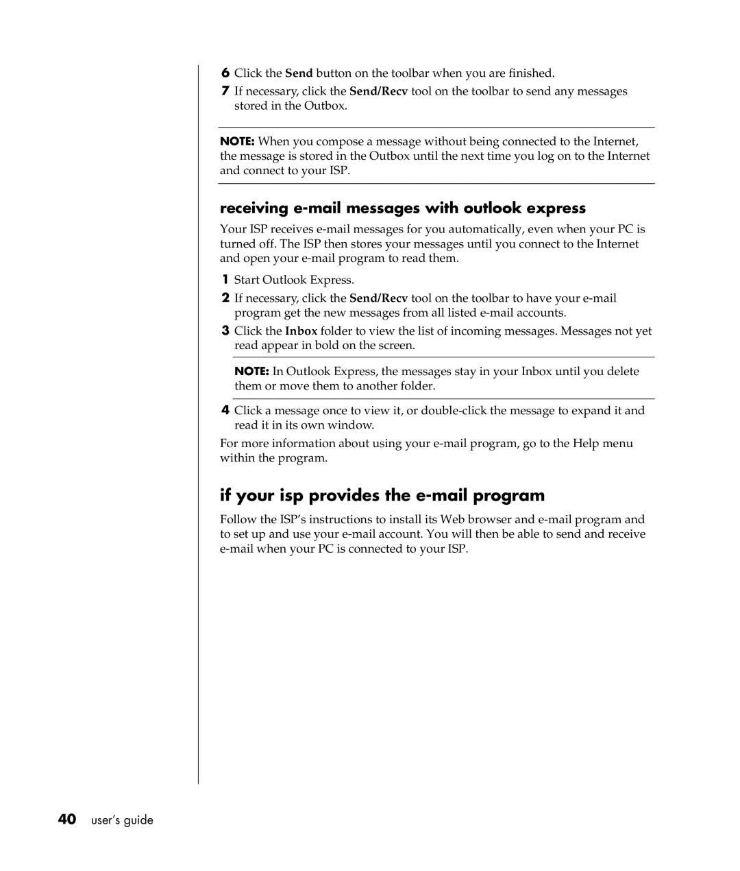 Compaq S0000 Series manual If your isp provides the e-mail program, Receiving e-mail messages with outlook express 