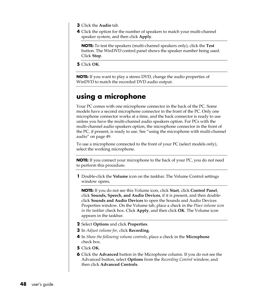 Compaq S0000 Series manual Using a microphone 